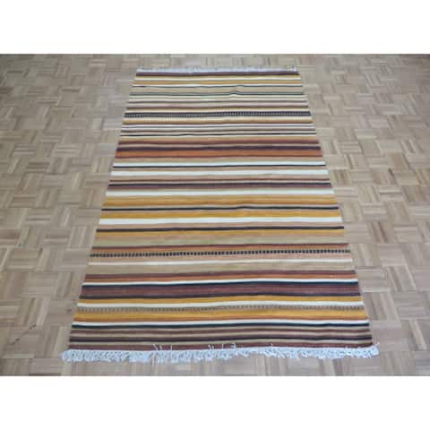 Hand Knotted Multi Colored Dhurry Kilim with 100% Wool Oriental Rug (5' x 8'2") - 5' x 8'2"