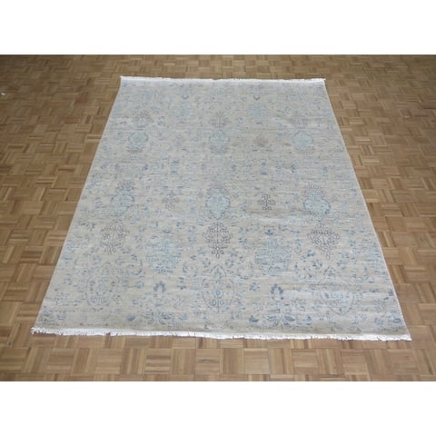 Hand Knotted Beige Oushak with Wool Oriental Rug (8'2" x 10'4") - 8'2" x 10'4"