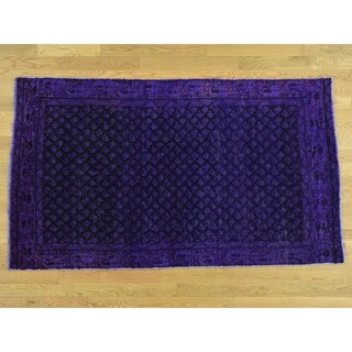 Hand Knotted Purple Overdyed & Vintage with Worn Wool Oriental Rug (3 ...