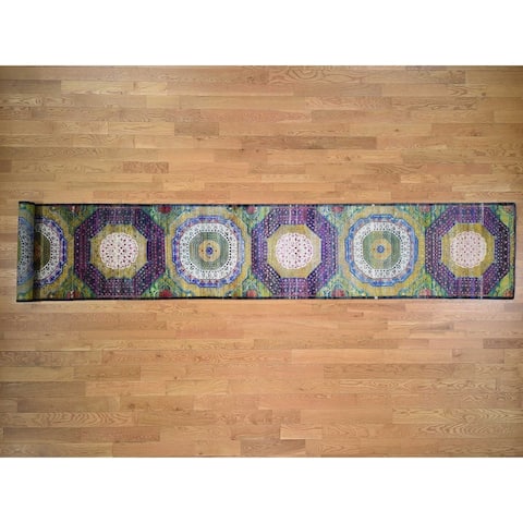 Hand Knotted Multicolored Modern & Contemporary with Wool Oriental Rug (3'1" x 19'3") - 3'1" x 19'3"