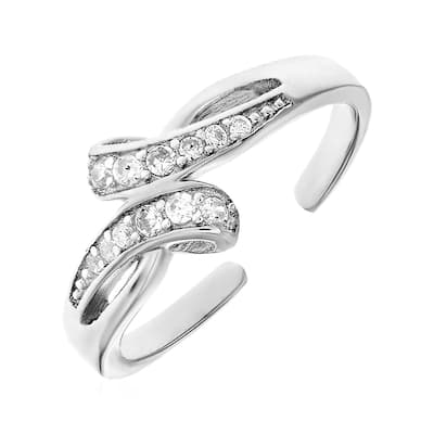 Toe Ring with Bypass Motif in Sterling Silver with Cubic Zirconia