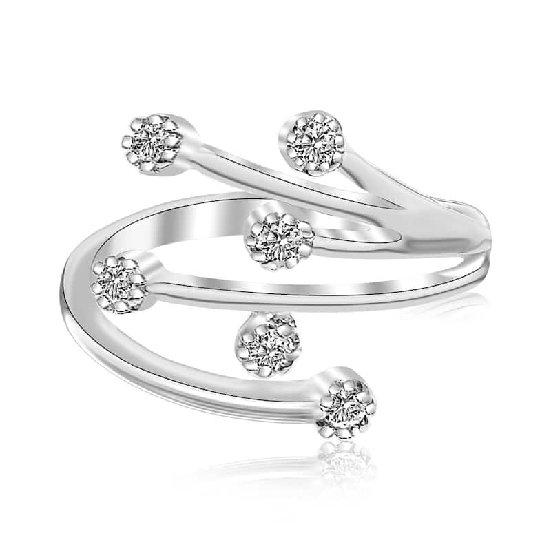 Sterling Silver Rhodium Finished White Cubic Zirconia Embellished Toe Ring