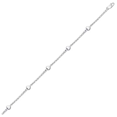 14k White Gold Anklet with Puffed Heart Design