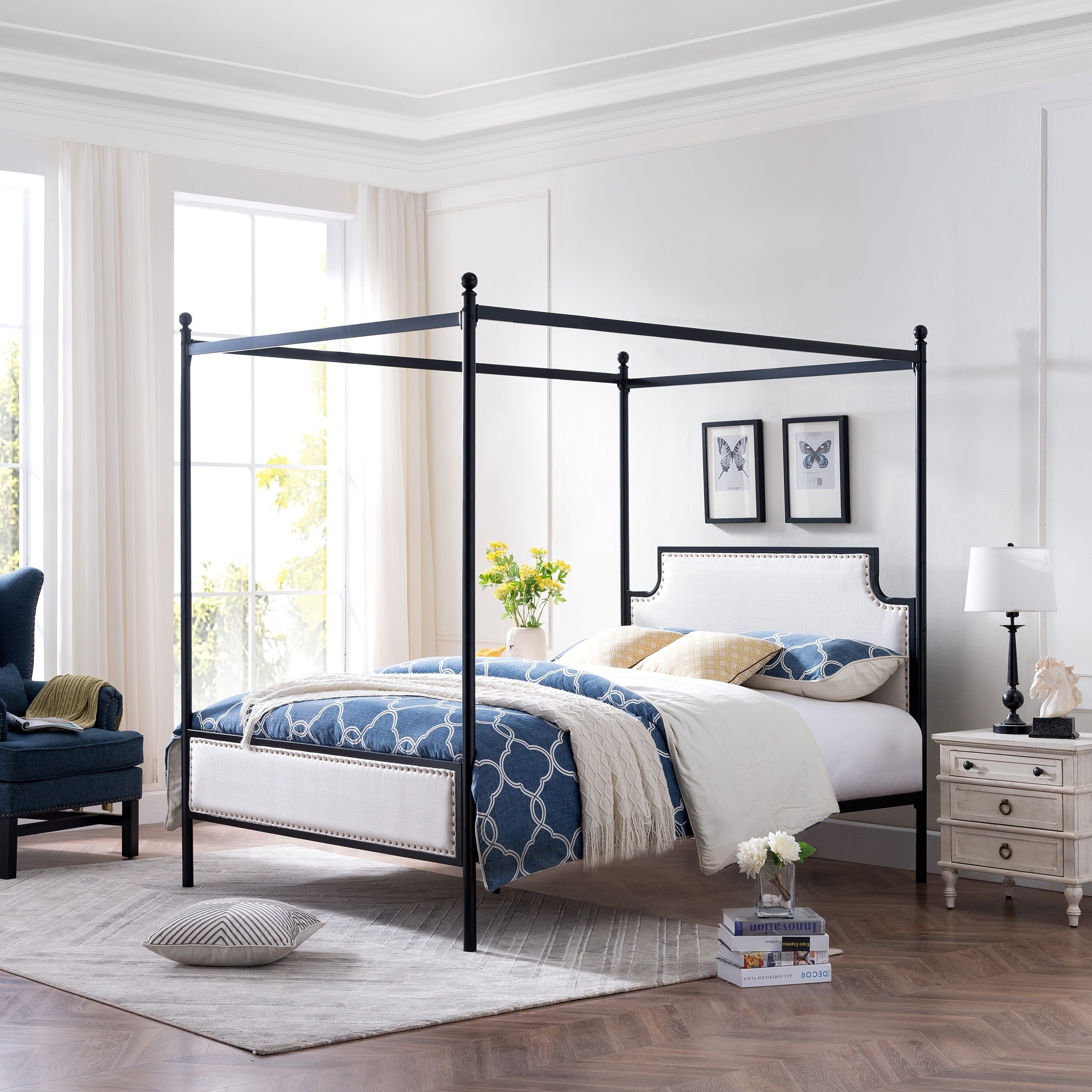 Shop Beechmont Queen Size Canopy Bed Frame With Upholstered