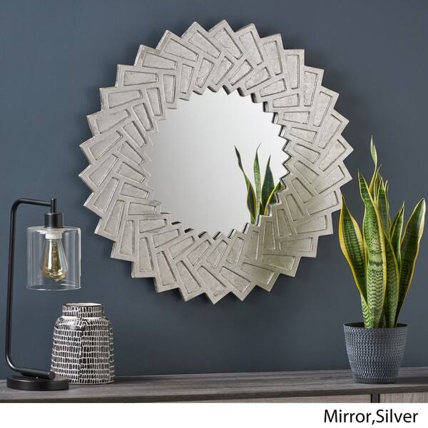 Shop Abington Modern Decorative Sun Mirror With Faux Wood Frame By