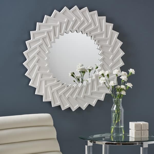 Shop Abington Modern Decorative Sun Mirror With Faux Wood Frame By