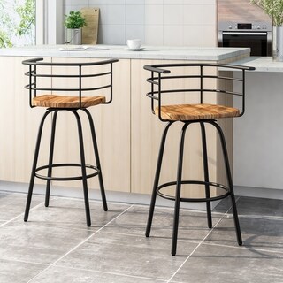 Frothingham Industrial 29" Swivel Barstool with Rubberwood Seat (Set of 2) by Christopher Knight Home