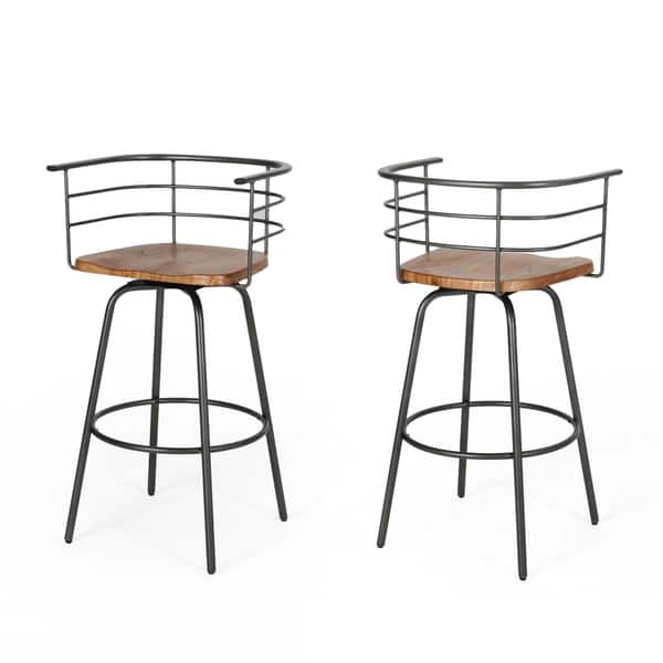slide 10 of 10, Frothingham Industrial 29" Swivel Barstool with Rubberwood Seat (Set of 2) by Christopher Knight Home Dark Brown, Gray
