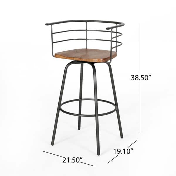 dimension image slide 1 of 2, Frothingham Industrial 29" Swivel Barstool with Rubberwood Seat (Set of 2) by Christopher Knight Home