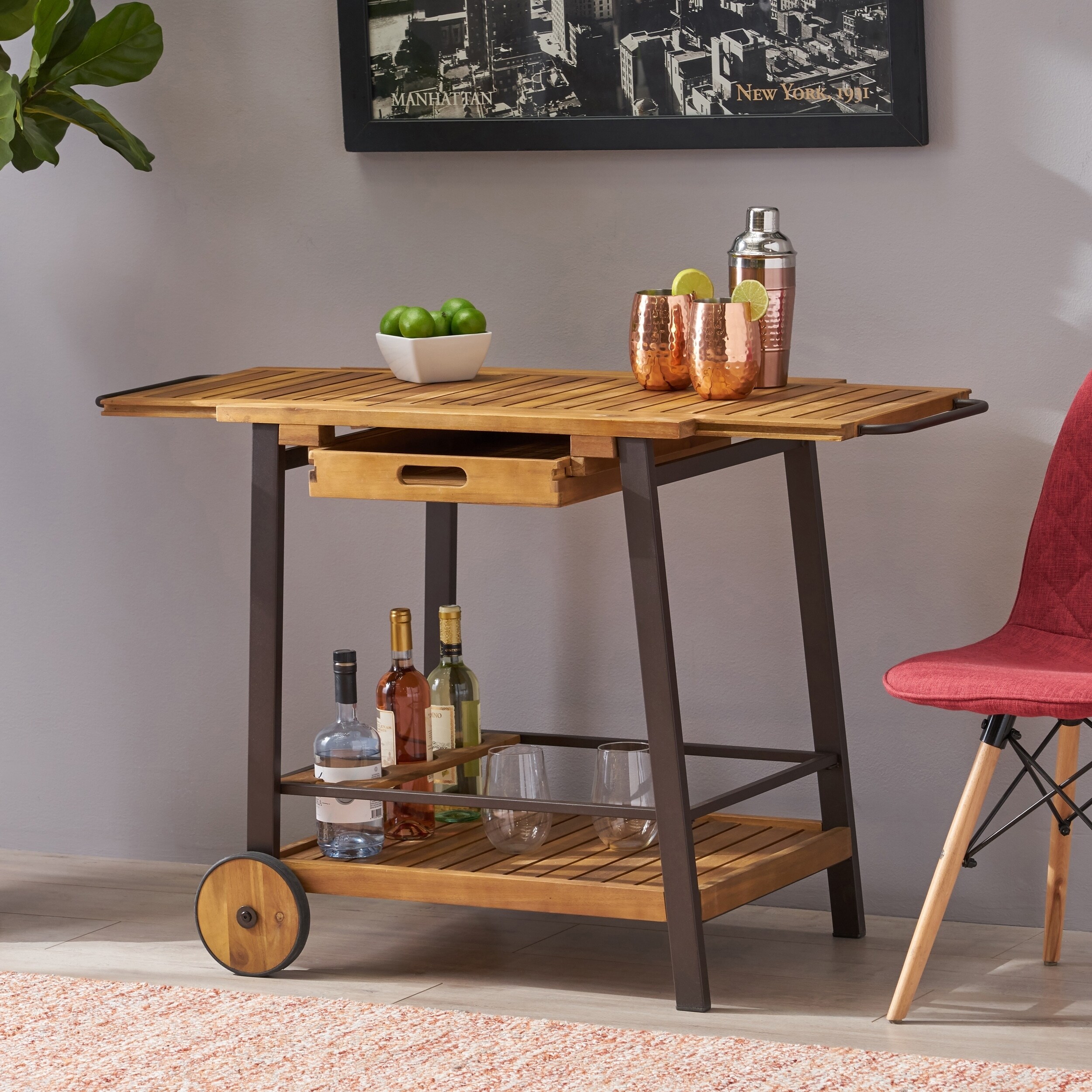 Shop Spaulding Acacia Wood Bar Cart With Reversible Drawers And