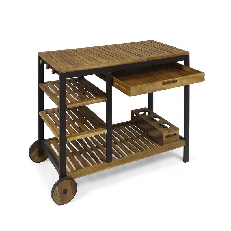 Admirals Indoor Acacia Wood Bar Cart by Christopher Knight Home - N/A