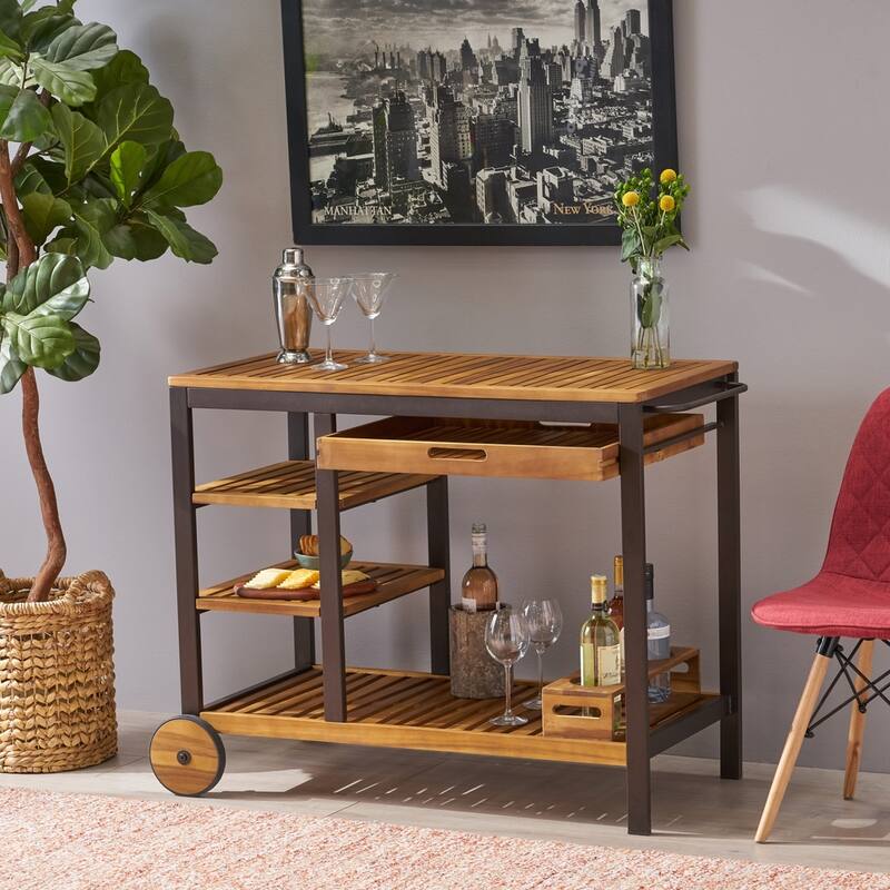 Admirals Indoor Acacia Wood Bar Cart by Christopher Knight Home - N/A