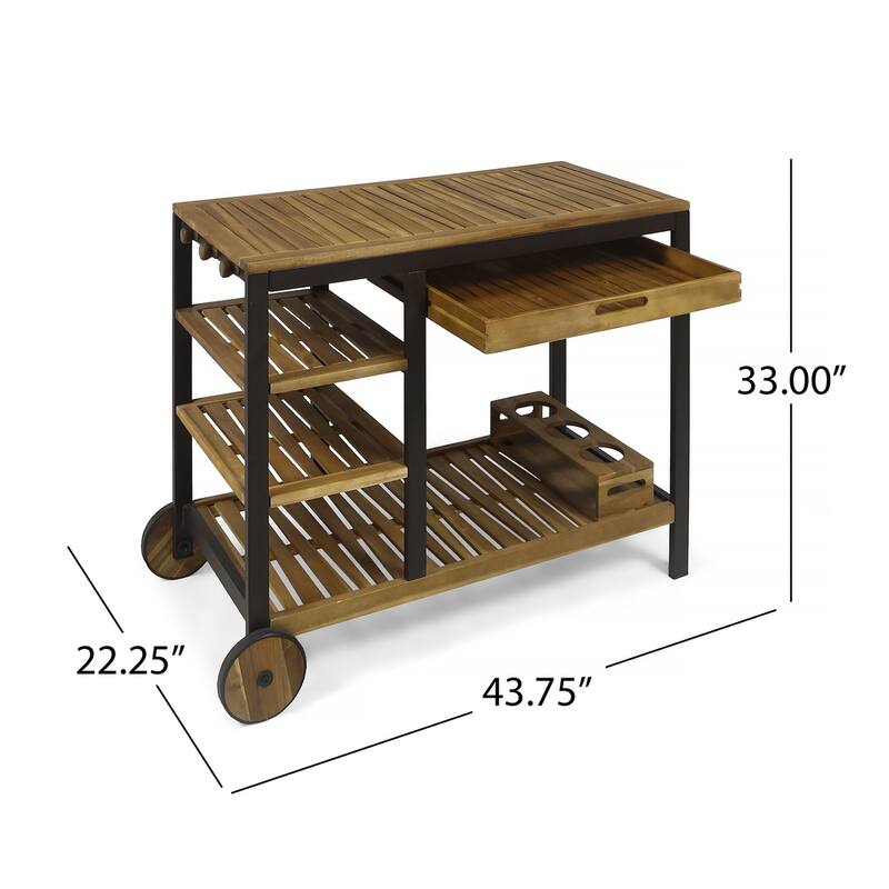Admirals Indoor Acacia Wood Bar Cart by Christopher Knight Home - N/A