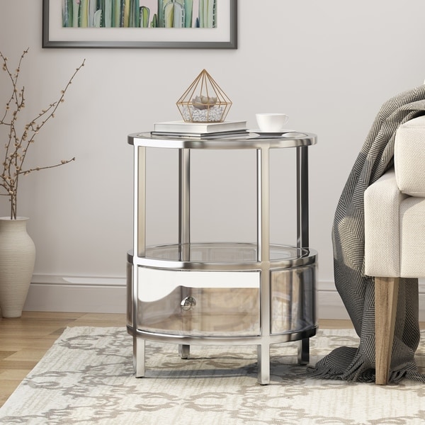 normandie mirrored round end table by christopher knight home