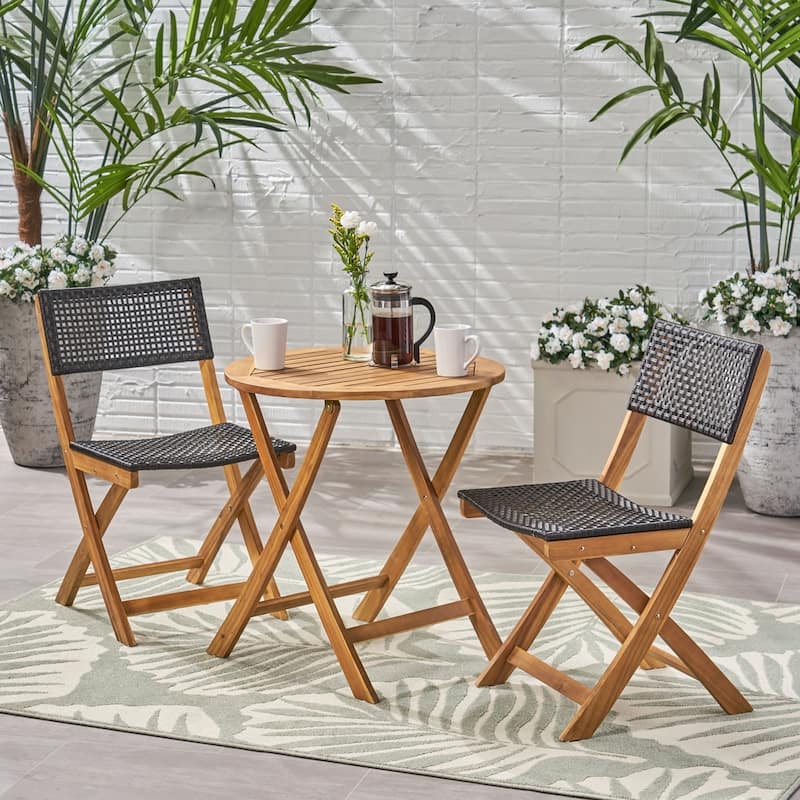 Hillside Outdoor Acacia Wicker Bistro Set by Christopher Knight Home