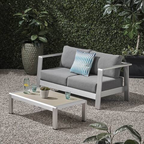 Bayport Outdoor Aluminum Loveseat and Coffee Table Set by Christopher Knight Home