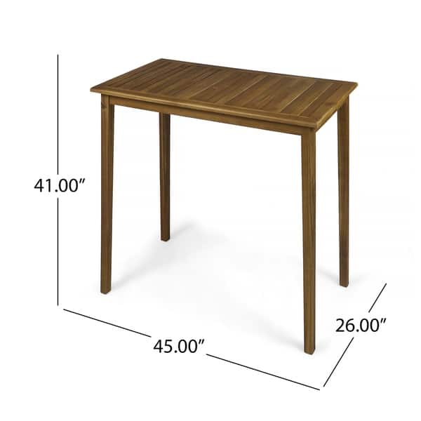 dimension image slide 1 of 2, Polaris Outdoor Minimalist Acacia Wood Bar Table by Christopher Knight Home - 26.00"D x 45.00"W x 41.00"H