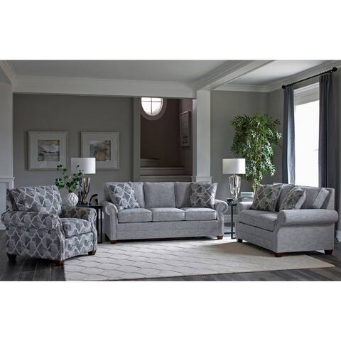 Made in USA Marner Grey Fabric Sofa, Loveseat and Chair with Nailheads