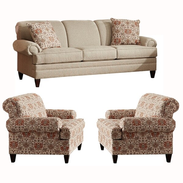Made in USA Tilson Beige Fabric Sofa and Two Chairs