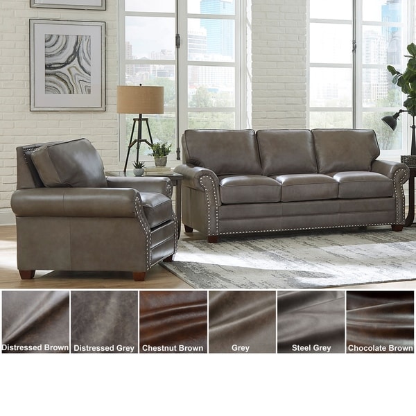 Made in USA Vernon Top Grain Leather Sofa and Chair