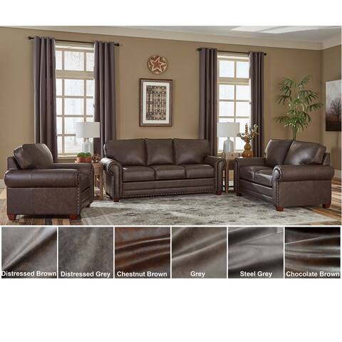 Made in USA Raval Top Grain Leather Sofa Bed, Loveseat and Chair