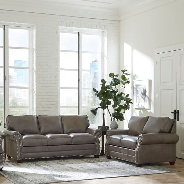Made In Usa Vernon Top Grain Leather Sofa And Loveseat Overstock 27415183