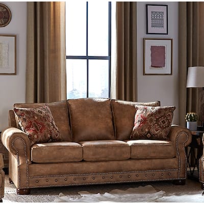 Rancho Rustic Brown Buckskin Fabric Upholstered Sleeper Sofa - 37 x 86 x 40