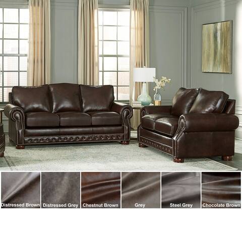 Made in USA Porto Top Grain Leather Sofa Bed and Loveseat