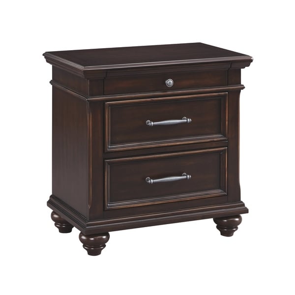 Brynhurst Three Drawer Night Stand - Traditional Style - Dark Brown