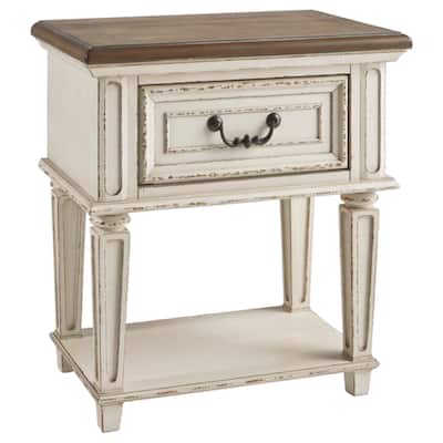 Signature Design by Ashley Nettle Bank 1-drawer Chipped White and Brown Wood Nightstand