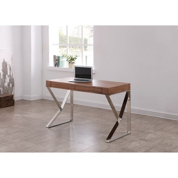 wood desk with chrome legs