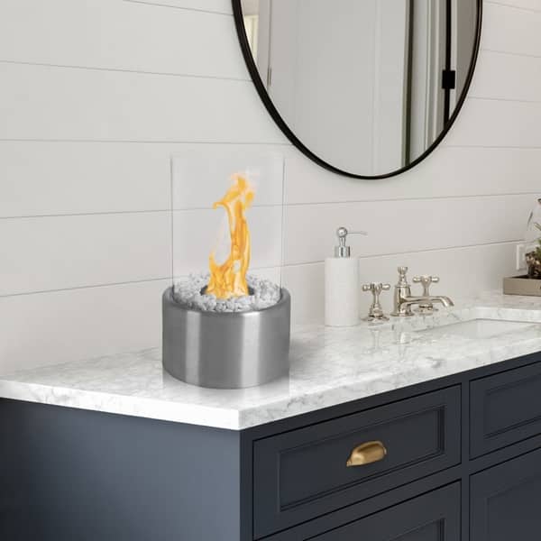 Bio Ethanol Ventless FireplaceTabletop Cylinder Real Flame Smokeless