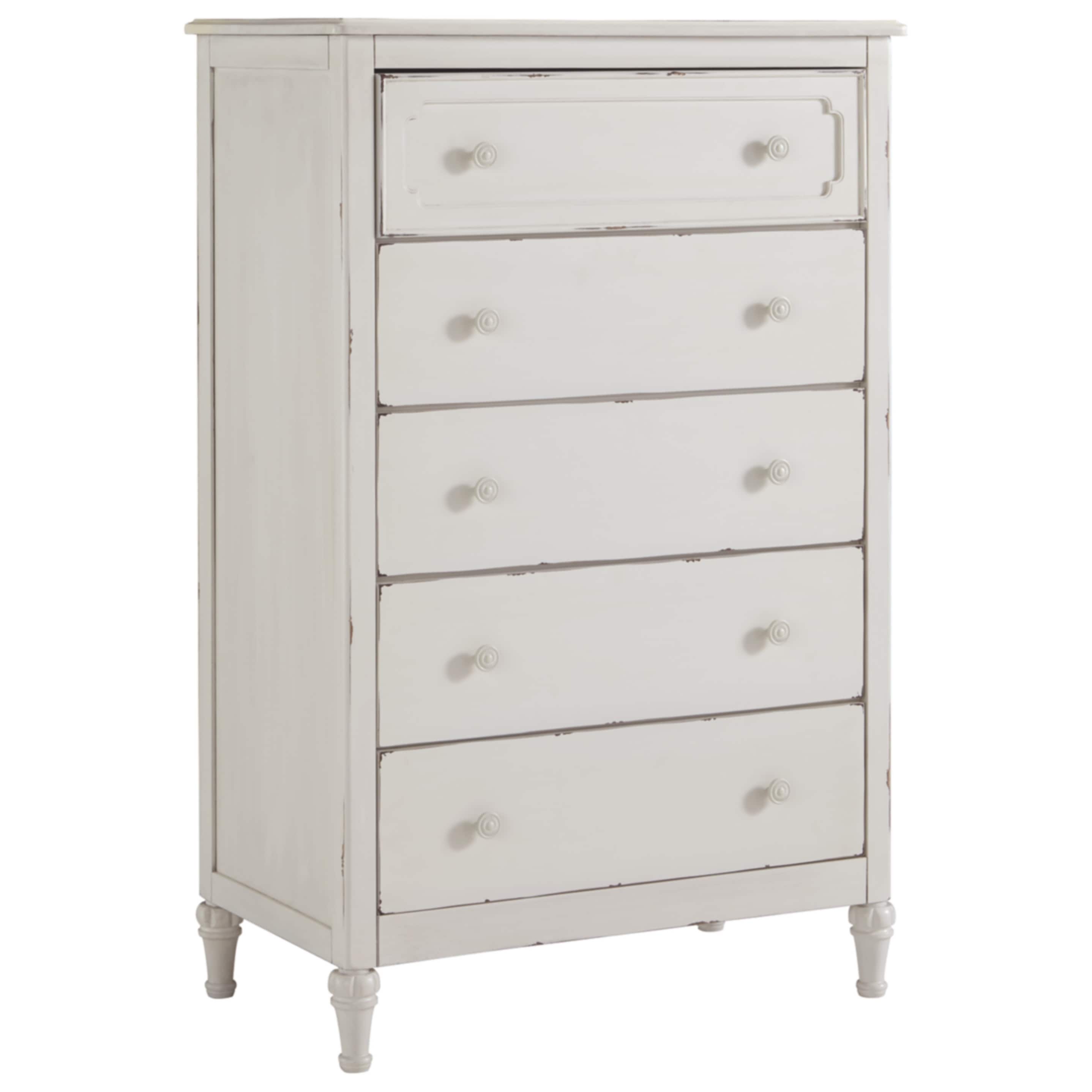 Shop Faelene Five Drawer Chest Casual Style Chipped White