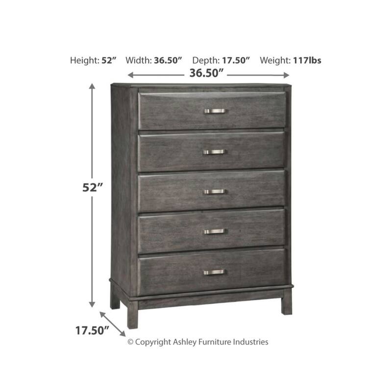 Caitbrook Five Drawer Chest - Contemporary Style - Gray