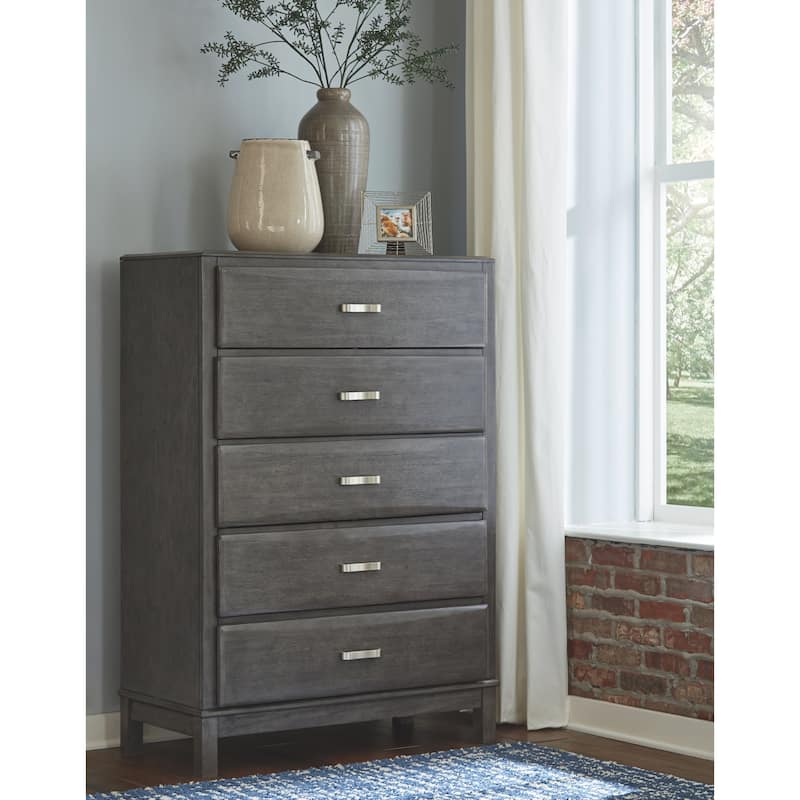 Caitbrook Five Drawer Chest - Contemporary Style - Gray