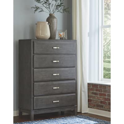 Caitbrook Five Drawer Chest - Contemporary Style - Gray