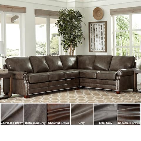 Davis Top Grain Leather Upholstered L-shaped Sectional Sleeper Sofa