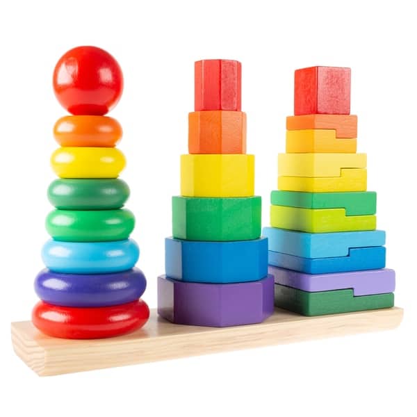 Rainbow Stacking Shapes- Wooden Montessori Toy for Babies, Toddlers to  Learn Colors, Shapes and Patterns by Hey! Play! - Multi - Bed Bath & Beyond  - 27415891
