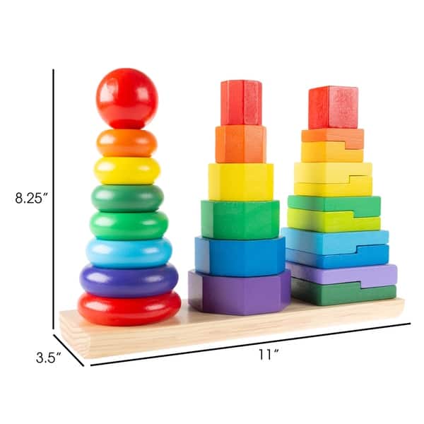 Rainbow Stacking Shapes- Wooden Montessori Toy for Babies, Toddlers to  Learn Colors, Shapes and Patterns by Hey! Play! - Multi - Bed Bath & Beyond  - 27415891