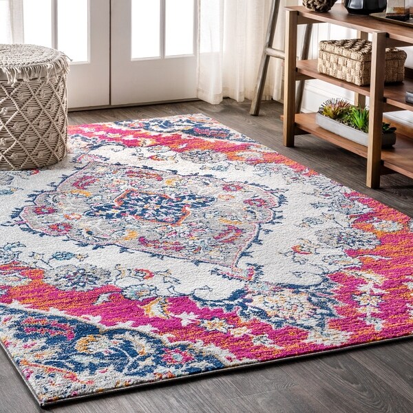 JONATHAN Y Bohemian FLAIR Boho Vintage Medallion Blue/Multi 5 ft. x 8 ft. Area Rug - 5'3" x 7'7"