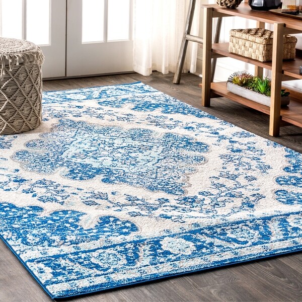 JONATHAN Y Bohemian FLAIR Boho Vintage Medallion Cream/Blue 5 ft. x 8 ft. Area Rug - 5'3" x 7'7"