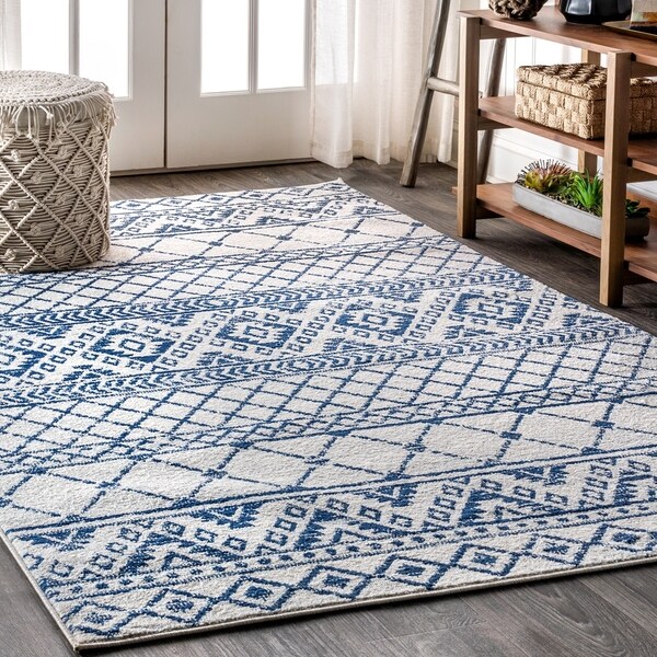 JONATHAN Y Moroccan HYPE Boho Vintage Tribal Cream/Blue 3 ft. x 5 ft. Area Rug - 3' x 5'
