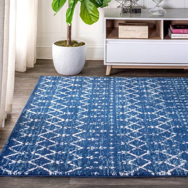 Shop Jonathan Y Moroccan Hype Boho Vintage Diamond Blue White 3 Ft