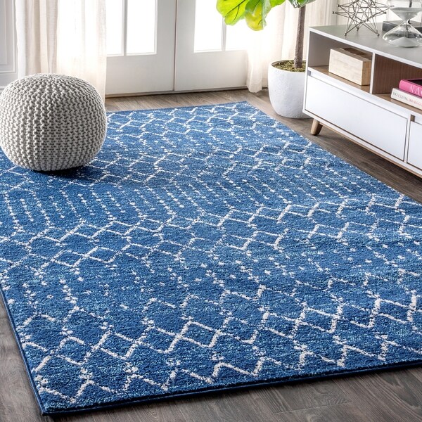 JONATHAN Y Moroccan HYPE Boho Vintage Diamond Blue/White 5 ft. x 8 ft. Area Rug - 5'3" x 7'7"