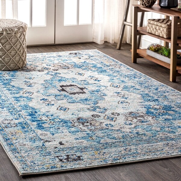 JONATHAN Y Modern Persian Boho Vintage Medallion Cream/Blue 4 ft. x 6 ft. Area Rug - 4' x 6'