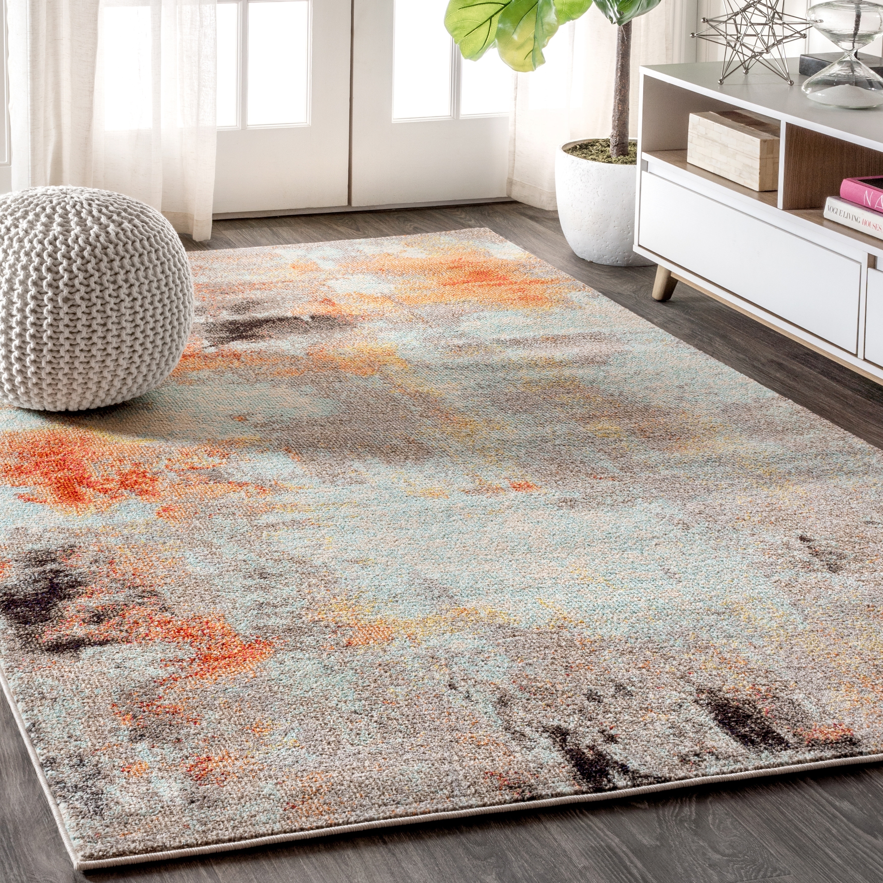 Trendz Contemporary Geometric Abstract Modern Area Rug Orange New