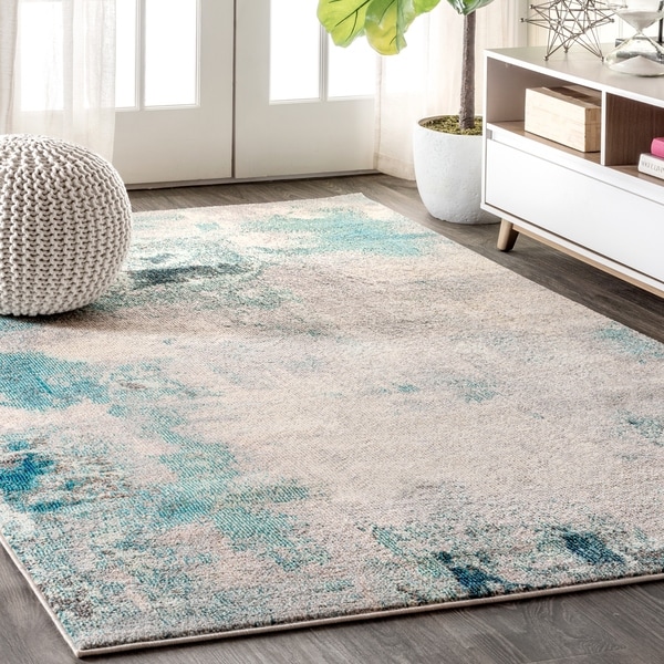 JONATHAN Y Contemporary POP Modern Abstract Vintage Cream/Blue 8 ft. x 10 ft. Area Rug - 7'9" x 10'
