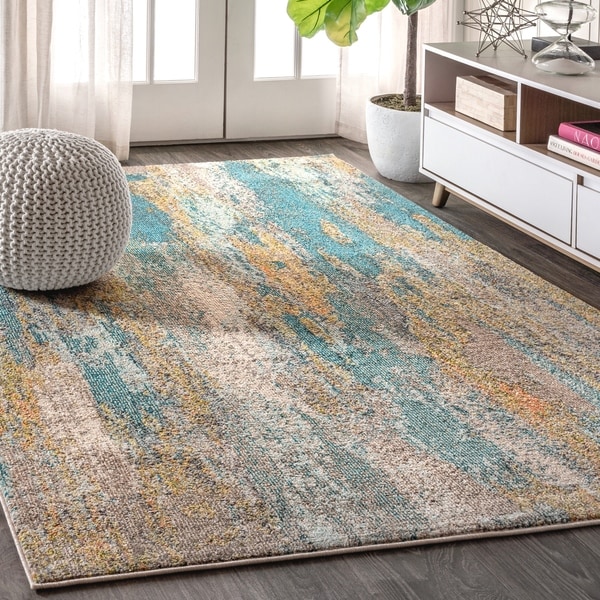 JONATHAN Y Contemporary POP Modern Abstract Vintage Waterfall Blue/Brown/Orange 3 ft. x 5 ft. Area Rug - 3' x 5'
