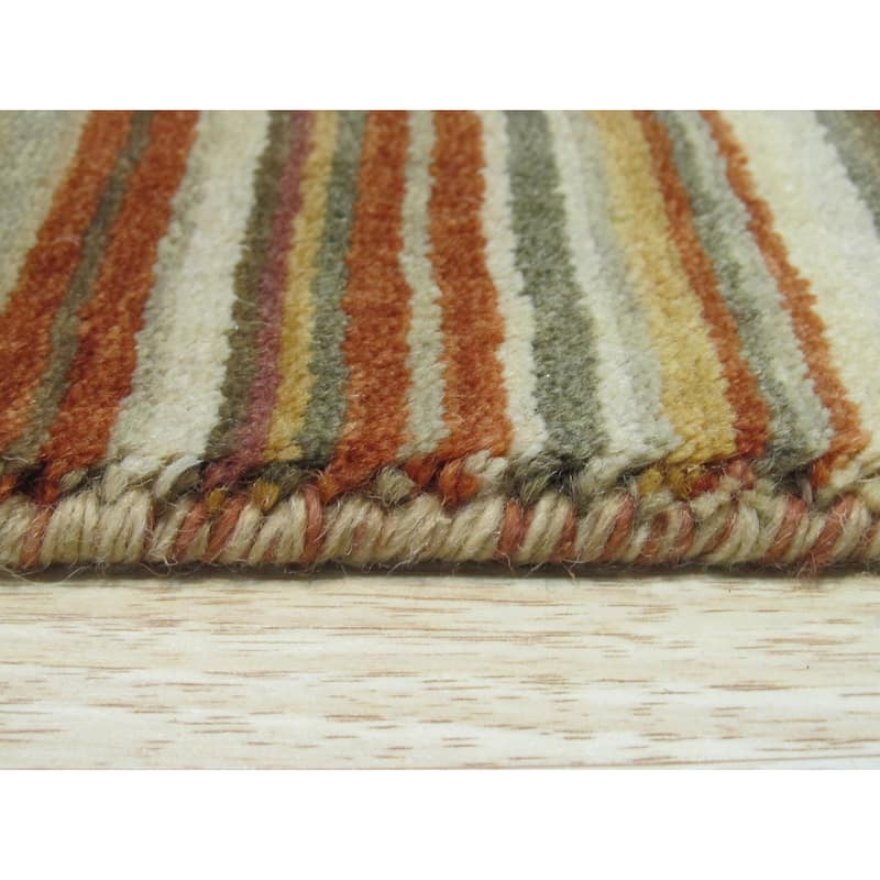 Orange/green Striped Handmade Wool Rug