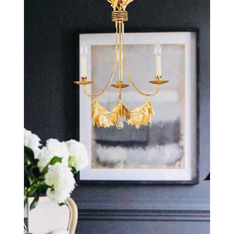 French 3 Light Mini Distressed Gold Chandelier By Lucas McKearn